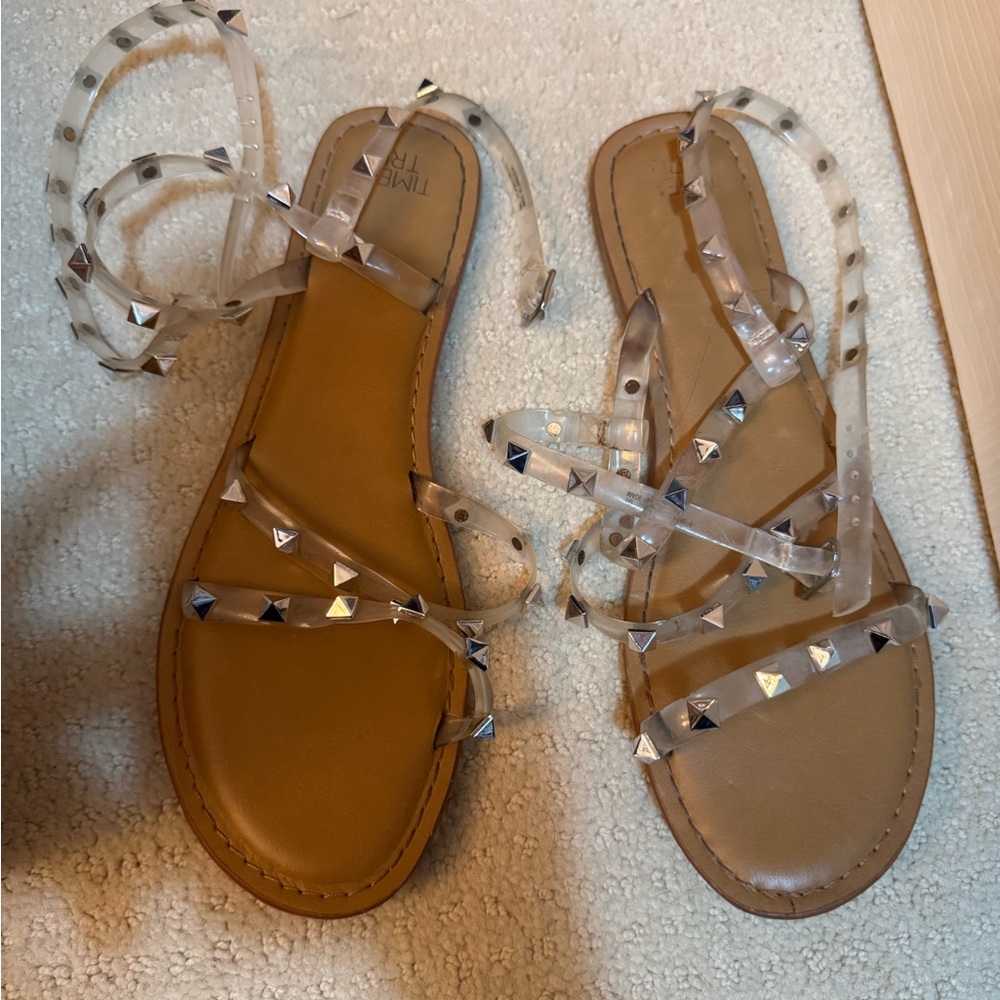 Time and Tru Brown Sandals with Silver Studs